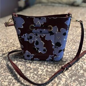 Chic Brown and Purple Crossbody Bag with Floral Pattern